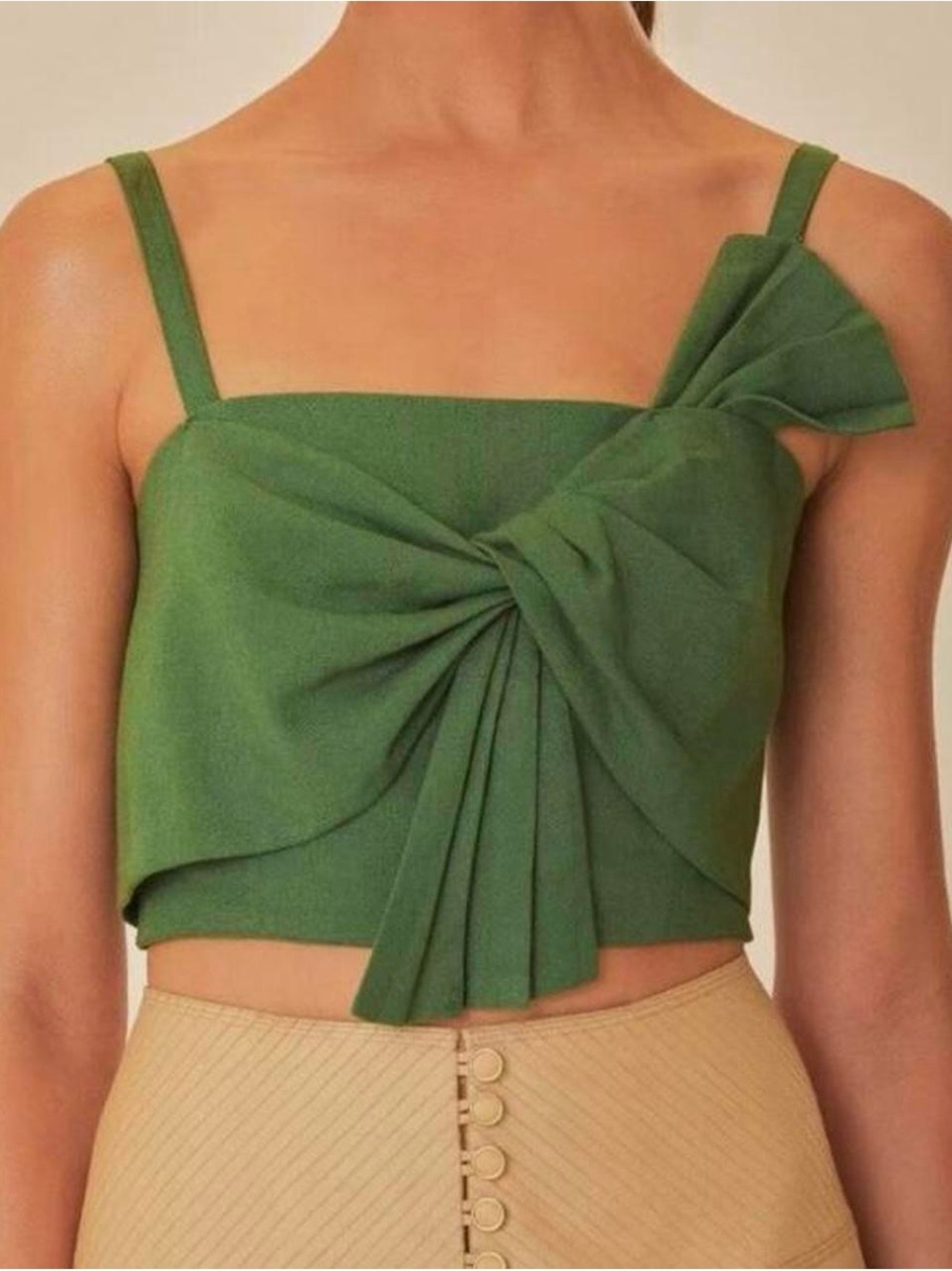 FARM Rio Green Bow-Front Cropped Tank